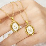 Personalised Initial Pendant Necklace Oval Letter Necklace White Enamel Gold Charm Necklace