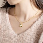 Personalised Initial Pendant Necklace Oval Letter Necklace White Enamel Gold Charm Necklace