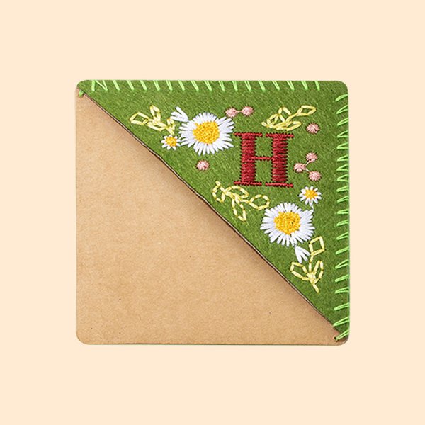 Personalized Felt Corner Hand Embroidered Bookmarks with Initials