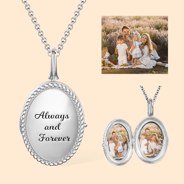 Personlig 2 bilder Oval Locket halskjede med gravert tekst Morsdag Bursdagssmykker Gave til kvinner
