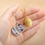 Personalised 2 Photos Oval Locket Necklace with Engraved Text Mother's Day Birthday Jewellery Gift for Women