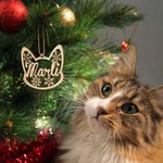 Ornement en Bois Personnalisé avec Nom Style en Forme de Patte de Chien Chat Décoration de Sapin Cadeau Pour Famille Enfants