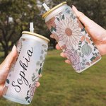 Canette en verre avec couvercle en bambou personnalisée Cadeau pour elle