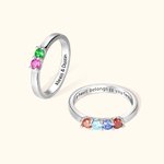 Personalized Sterling Silver Elegant 1-8 Birthstones Ring with Engraved Text Birthday Mother's Day Gift for Mom Grandma