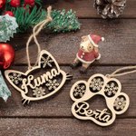 Ornement en Bois Personnalisé avec Nom Style en Forme de Patte de Chien Chat Décoration de Sapin Cadeau Pour Famille Enfants
