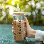 Canette en verre avec couvercle en bambou personnalisée Cadeau pour elle