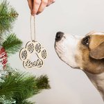 Ornement en Bois Personnalisé avec Nom Style en Forme de Patte de Chien Chat Décoration de Sapin Cadeau Pour Famille Enfants