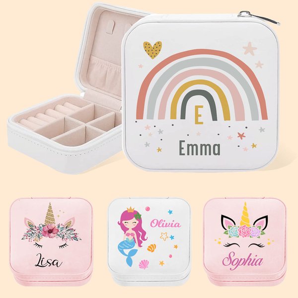 Caja de joyería de cuero de la PU de la fantasía personalizada del unicornio y de la sirena