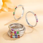 Personalized Sterling Silver Elegant 1-8 Birthstones Ring with Engraved Text Birthday Mother's Day Gift for Mom Grandma