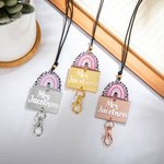 Porte-badge arc-en-ciel avec nom - Lanyard perlé - Cadeau d'enseignant personnalisé rose