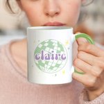 Tasse à café en céramique 11oz personnalisée, brillante, rétro, années 70, boule de disco, boule à facettes, mignonne.