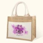 Personalized Jute Burlap Storage Watercolor Birth Flower Tote Bag with Name