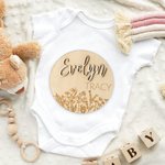 Personalized Wood Baby Birth Announcement Sign with Wildflower and Name