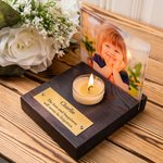 Personalised Photo Frame with Engraved Plaque Wooden Memorial Candle Holder