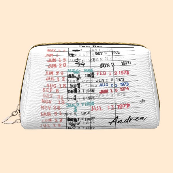 Gepersonaliseerde Date Due Card Leren Cosmetisch Tasje Cadeau voor Boekenliefhebber