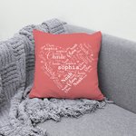 Housse de Coussin Personnalisée avec Collage de 1-20 Noms Bourrage à Choix Décoration de Maison Cadeau St-Valentin Emménagement pour Couple Famille