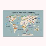 Carte du monde des dinosaures art mural personnalisé, poster éducatif pour enfants