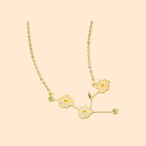 Collier Personnalisé avec Signe Astrologique et Fleurs de Naissance Cadeau Anniversaire Fête des Mères pour Femme