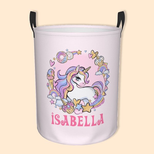 Personalizzato fantasia Unicorno Design Lavanderia giocattolo cestino organizzatore per bambini regalo