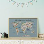 Carte du monde des dinosaures art mural personnalisé, poster éducatif pour enfants