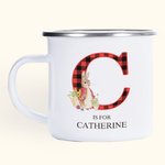 Tasse Émaillée avec Motif Lapin Personnalisée avec Nom et Lettre à Plaid Carreaux Cadeau d'Anniversaire de Pâques pour Enfant