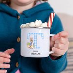 Tasse Émaillée avec Motif Lapin Personnalisée avec Nom et Lettre à Plaid Carreaux Cadeau d'Anniversaire de Pâques pour Enfant