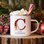 Tasse Émaillée avec Motif Lapin Personnalisée avec Nom et Lettre à Plaid Carreaux Cadeau d'Anniversaire de Pâques pour Enfant