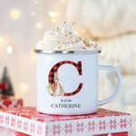 Tasse Émaillée avec Motif Lapin Personnalisée avec Nom et Lettre à Plaid Carreaux Cadeau d'Anniversaire de Pâques pour Enfant