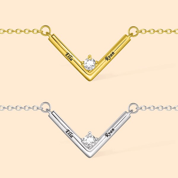 Chaîne avec Nom Personnalisé Collier en V avec ou sans Diamant Cadeau d'Anniversaire pour Femme