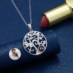 Personalized Family Tree Photo Projection Sterling Silver Necklace with I Love You in 100 Languages Mother's Day Gift for Woman
