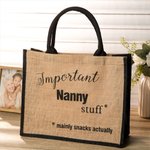 Personalised Jute Burlap Important Nana Large Capacity Tote Bag Shopping Bag Gift for Mom Grandma