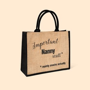 Sac en Jute Personnalisé avec Texte Cabas de Grande Capacité Thème Important Nanny Cadeau Voyage Achat Fête des Mères pour Maman Grand-Mère
