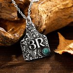 Collier Personnalisé avec Initiale ou Logo Collier Étiquette d'Oreille de Vache Incrusté de Turquoise Cadeau Anniversaire pour Amoureux de Vache