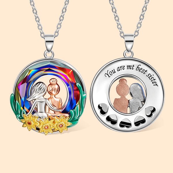 Collier Anneau Tournesol Personnalisé avec Message Gravé Cadeau Fraternité Amitié pour Sœur Amie