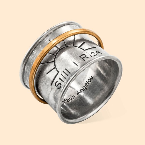 Personalised Wide Band Meditation Spinner Fidget Ring Still I Rise Sun Ring
