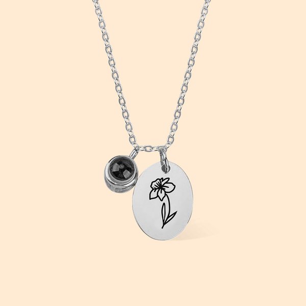 Collier de Projection Personnalisé avec Photo et Fleur de Naissance Je T'aime en 100 Langues Cadeau d'Anniversaire pour Femme