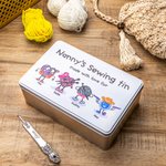 Personalized Sewing Kit Storage Tin with Sewing Cartoon Character