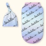 Personalisierte Regenbogen-Namen-Baby-Wickeldecke mit Hut-Set-Geschenken