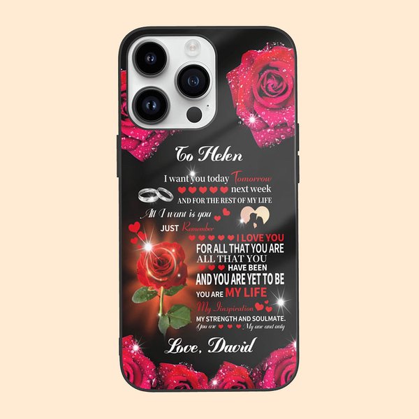 Custodia per telefono personalizzata con motivo a rose e nome di coppia
