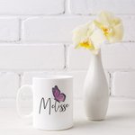 Tasse à café personnalisée en céramique avec papillon de naissance pour la famille