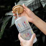 Personalized Names Birth Flowers Can Tumbler Glass with Bamboo Lids 20oz