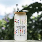 Personalized Names Birth Flowers Can Tumbler Glass with Bamboo Lids 20oz