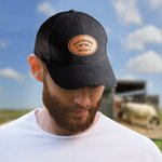 Personalized Farmer Hat with Engraved Leather Patch of Farm Animal