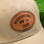 Personalized Farmer Hat with Engraved Leather Patch of Farm Animal