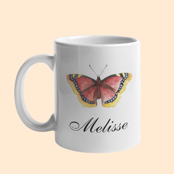 Personalisierte Keramik Geburt Schmetterling Kaffeebecher für Familie