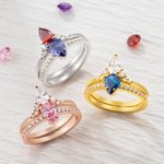 Personalized Birthstone Set of Two Rings Drop Stone Family Rings