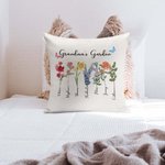 Personalized Birth Flower Cushion Throw Pillow Cover for Grandma Mother Family Gift