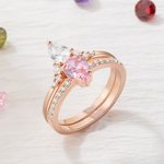 Personalized Birthstone Set of Two Rings Drop Stone Family Rings