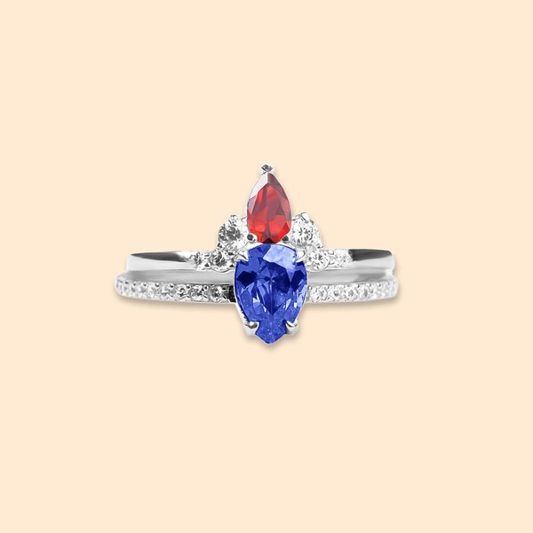 Personalisierte Geburtsstein Satz von zwei Ringen Drop Stone Familie Ringe