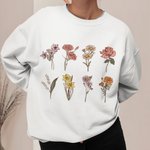 T-shirt ou Sweatshirt Personnalisé avec Fleur de Naissance Cadeau Fête Anniversaire pour Mamie Maman